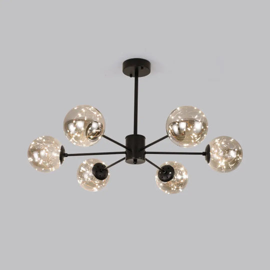 Contemporary Black Radial Chandelier Pendant Light With Metallic Led And Clear Glass Shade 6 / Warm