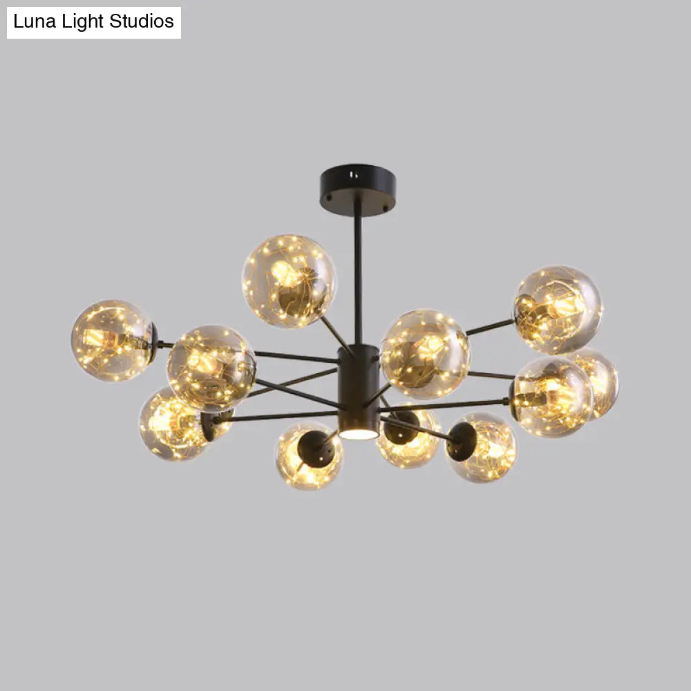 Contemporary Black Radial Chandelier Pendant Light With Metallic Led And Clear Glass Shade