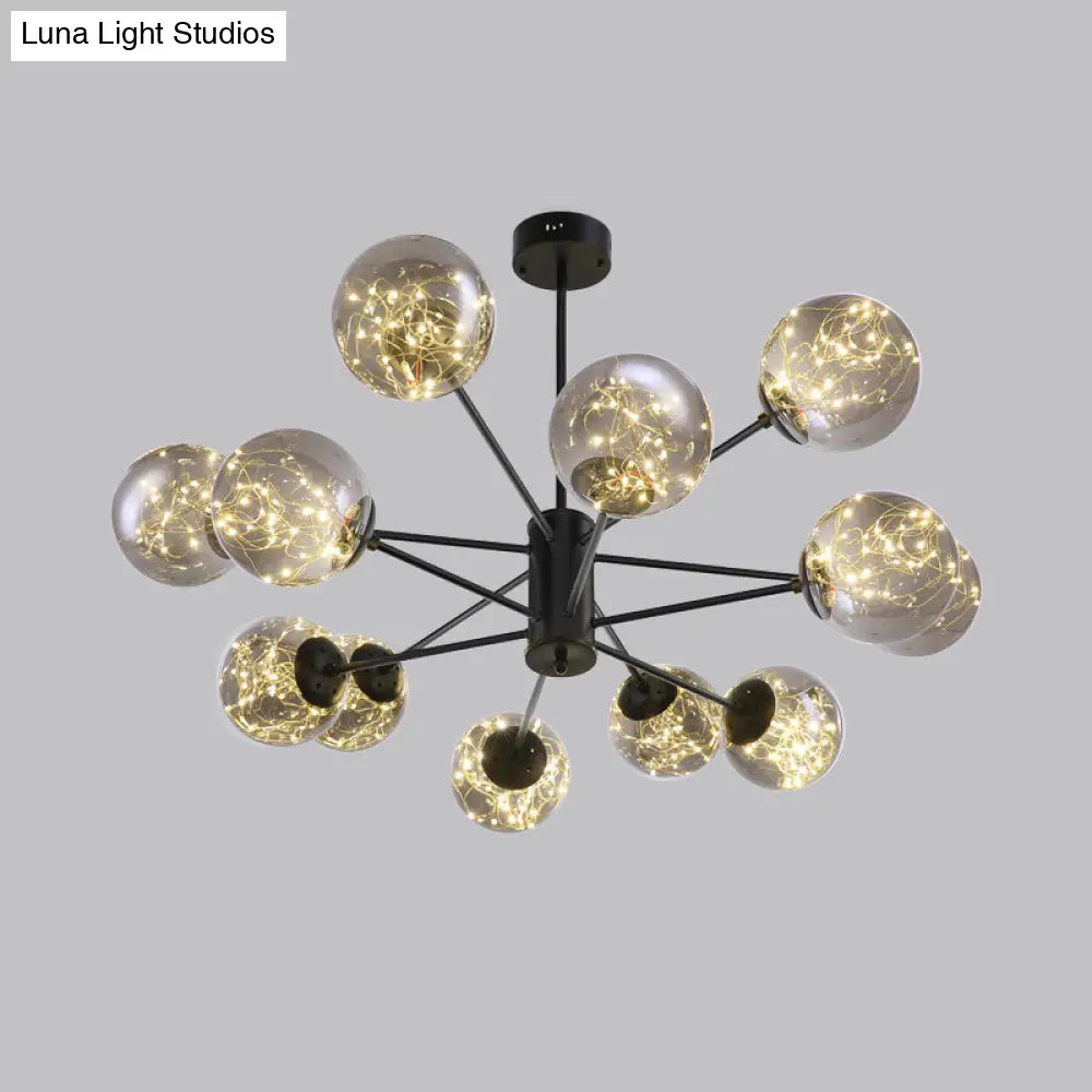 Contemporary Black Radial Chandelier Pendant Light With Metallic Led And Clear Glass Shade