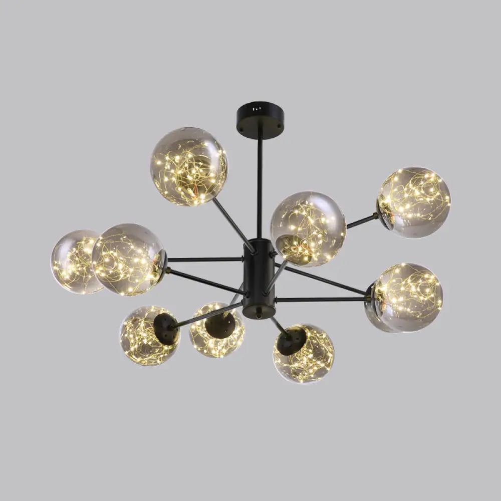 Contemporary Black Radial Chandelier Pendant Light With Metallic Led And Clear Glass Shade 8 / Warm