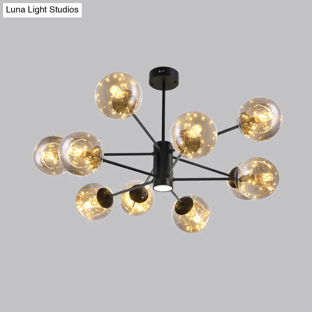 Contemporary Black Radial Chandelier Pendant Light With Metallic Led And Clear Glass Shade