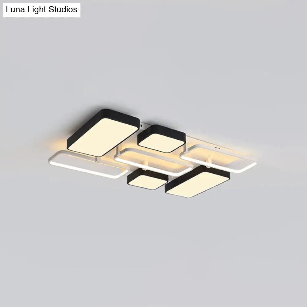 Contemporary Black Rectangular Flush Ceiling Light Led Acrylic Lighting For Living Room -