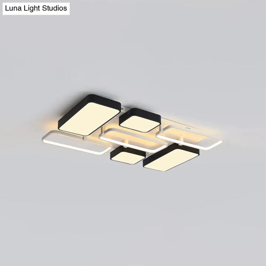 Contemporary Black Rectangular Flush Ceiling Light Led Acrylic Lighting For Living Room -