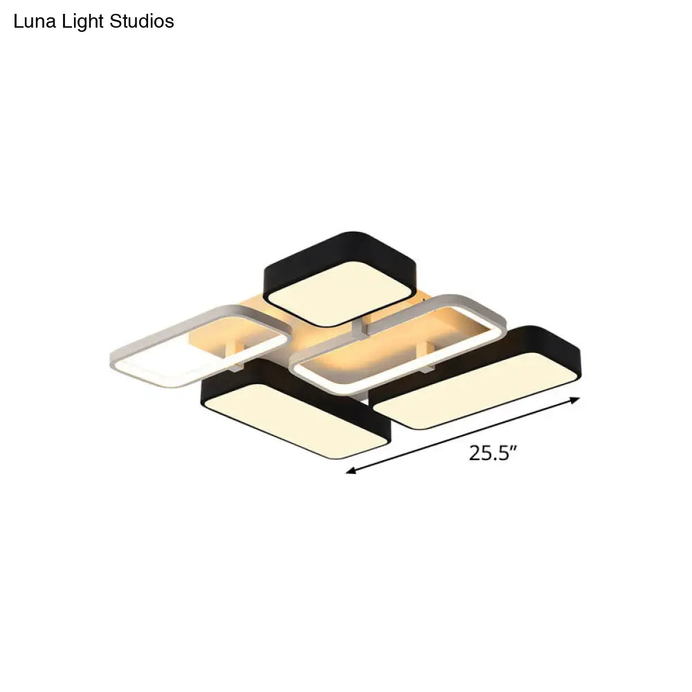 Contemporary Black Rectangular Flush Ceiling Light Led Acrylic Lighting For Living Room - 23/25.5