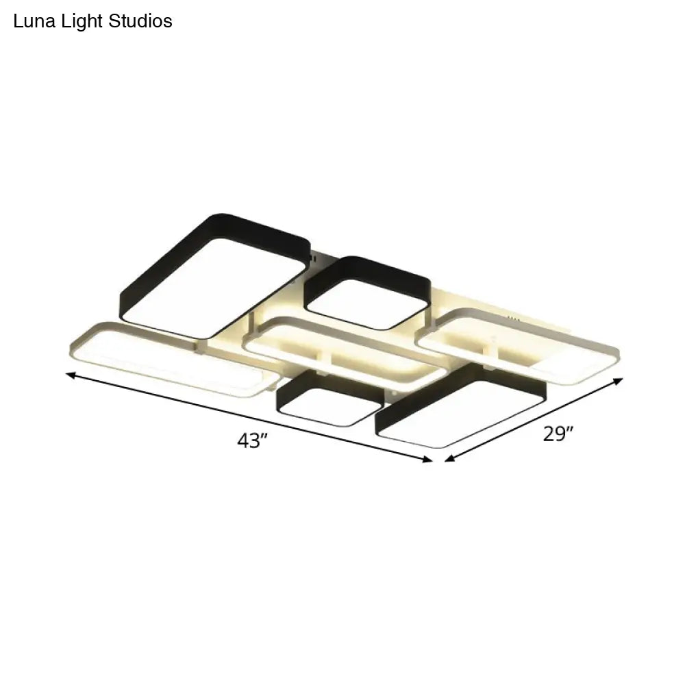 Contemporary Black Rectangular Flush Ceiling Light Led Acrylic Lighting For Living Room -