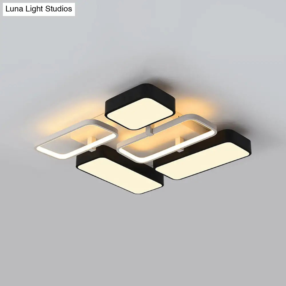 Contemporary Black Rectangular Flush Ceiling Light Led Acrylic Lighting For Living Room - 23/25.5