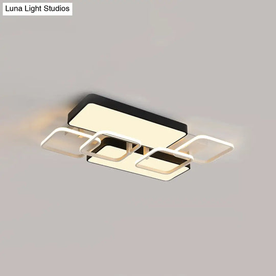 Contemporary Black Rectangular Flush Ceiling Light Led Acrylic Lighting For Living Room -