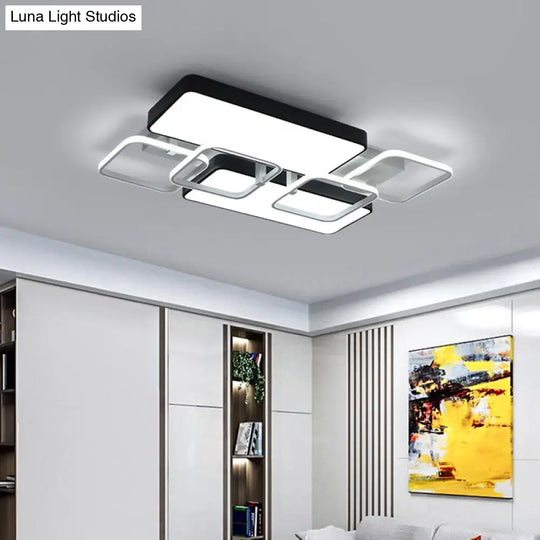 Contemporary Black Rectangular Flush Ceiling Light Led Acrylic Lighting For Living Room -