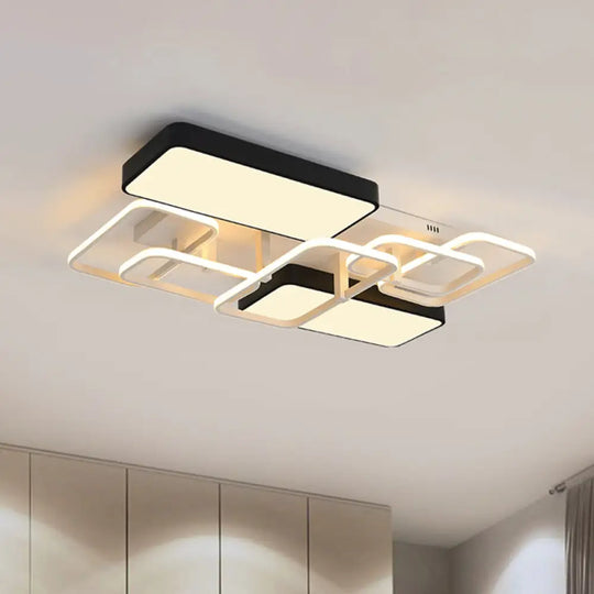 Contemporary Black Rectangular Flush Ceiling Light Led Acrylic Lighting For Living Room -