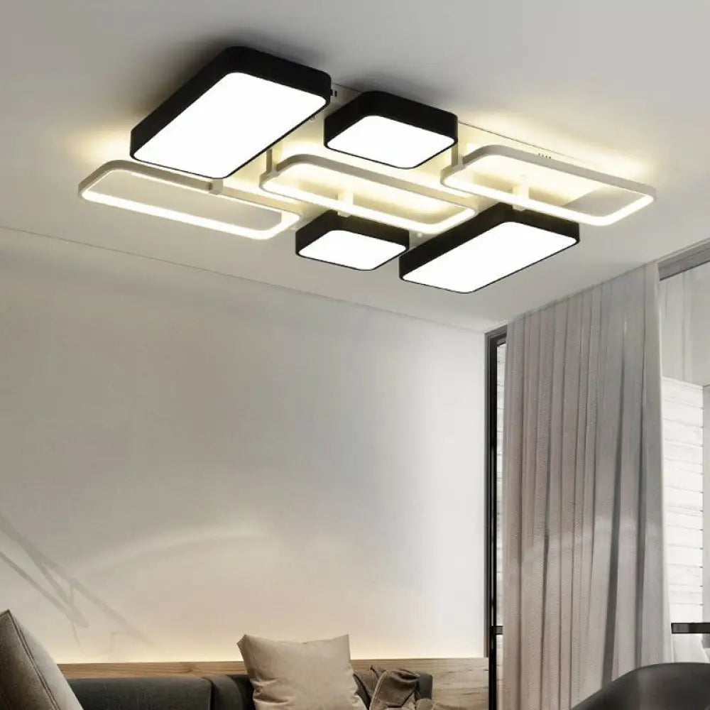 Contemporary Black Rectangular Flush Ceiling Light Led Acrylic Lighting For Living Room -