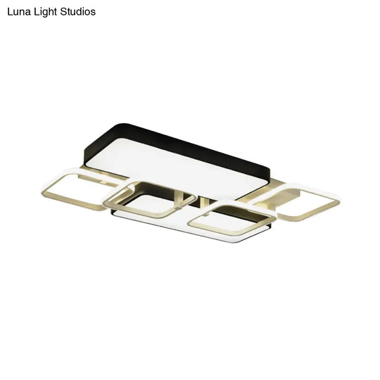 Contemporary Black Rectangular Flush Ceiling Light Led Acrylic Lighting For Living Room -