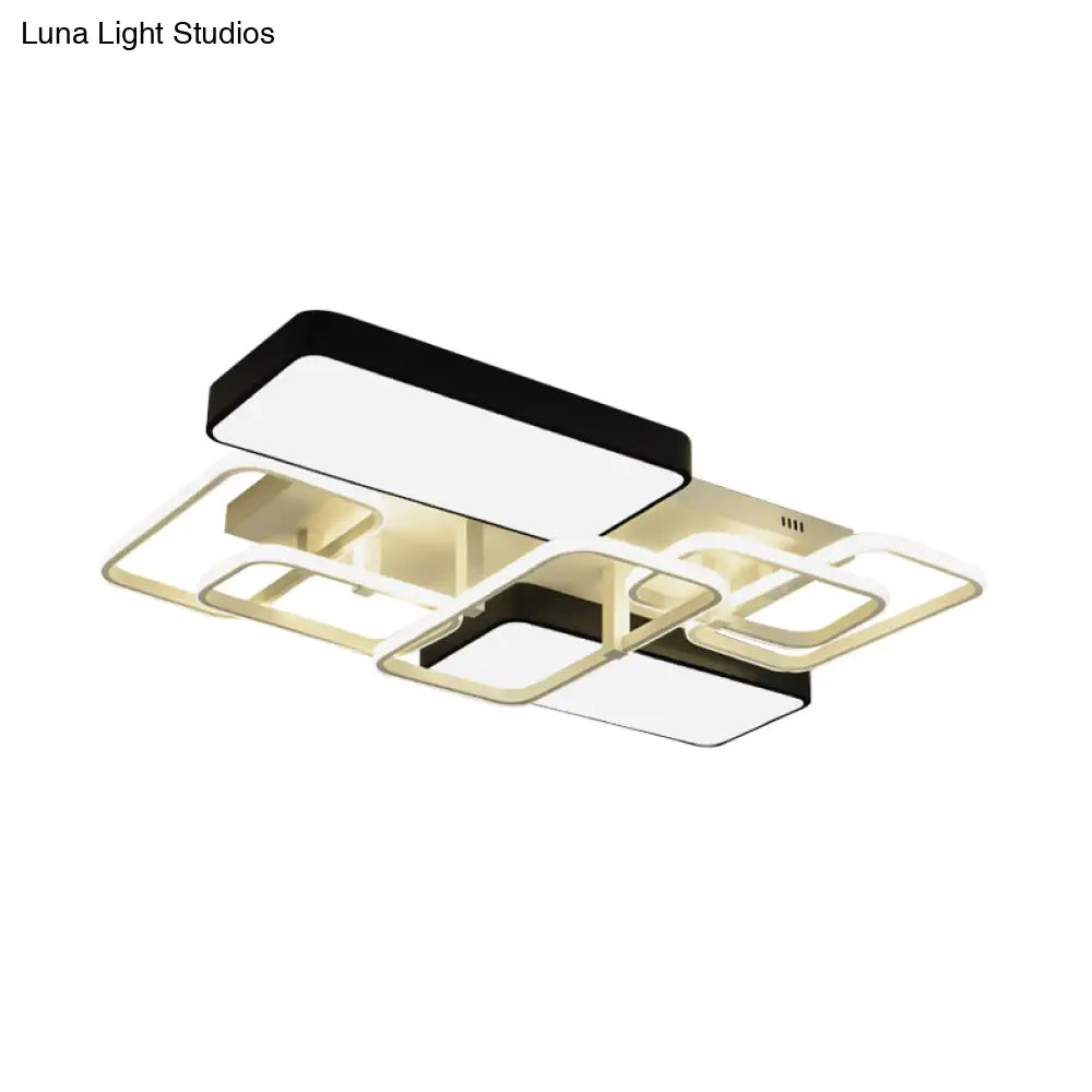 Contemporary Black Rectangular Flush Ceiling Light Led Acrylic Lighting For Living Room -