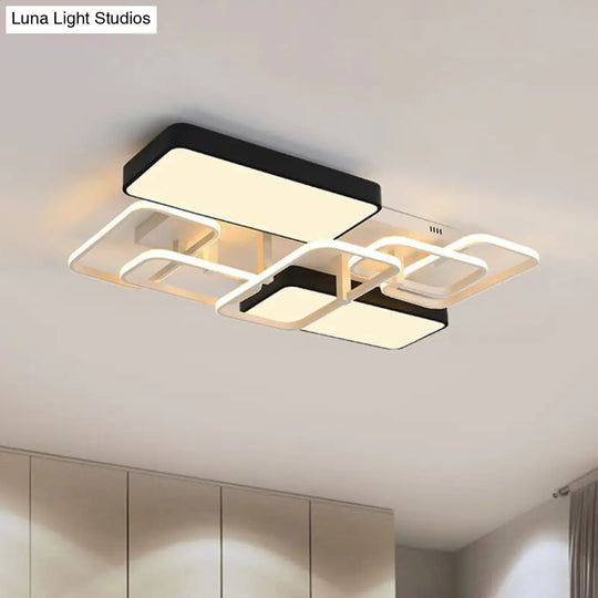 Contemporary Black Rectangular Flush Ceiling Light Led Acrylic Lighting For Living Room - 23/25.5