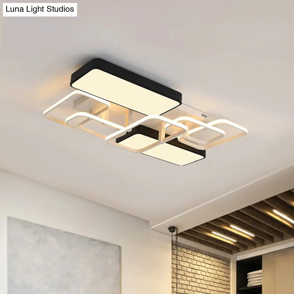 Contemporary Black Rectangular Flush Ceiling Light Led Acrylic Lighting For Living Room -