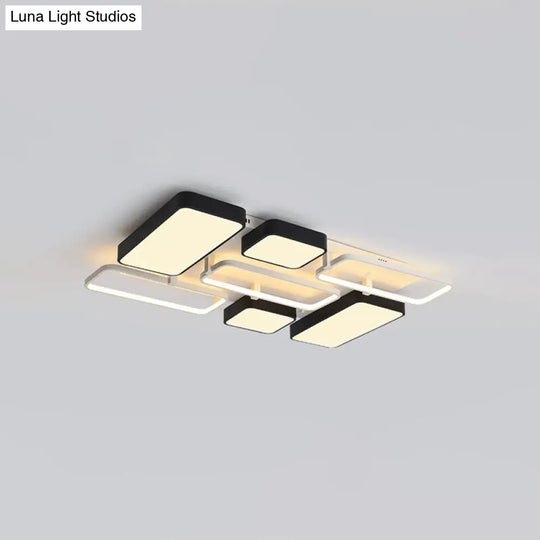 Contemporary Black Rectangular Flush Ceiling Light Led Acrylic Lighting For Living Room - 23/25.5