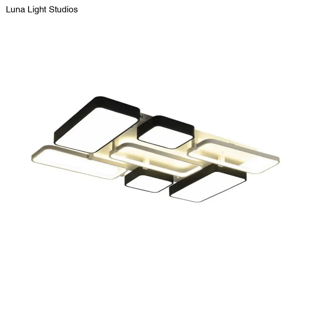 Contemporary Black Rectangular Flush Ceiling Light Led Acrylic Lighting For Living Room - 23/25.5