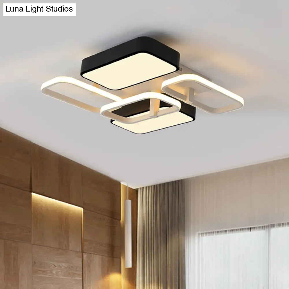 Contemporary Black Rectangular Flush Ceiling Light Led Acrylic Lighting For Living Room -