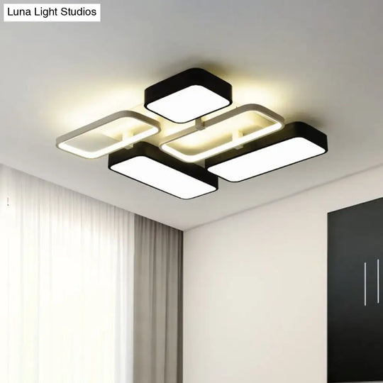 Contemporary Black Rectangular Flush Ceiling Light Led Acrylic Lighting For Living Room -