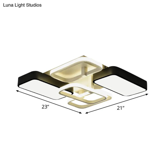 Contemporary Black Rectangular Flush Ceiling Light Led Acrylic Lighting For Living Room -