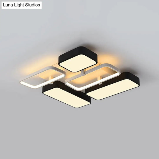 Contemporary Black Rectangular Flush Ceiling Light Led Acrylic Lighting For Living Room -