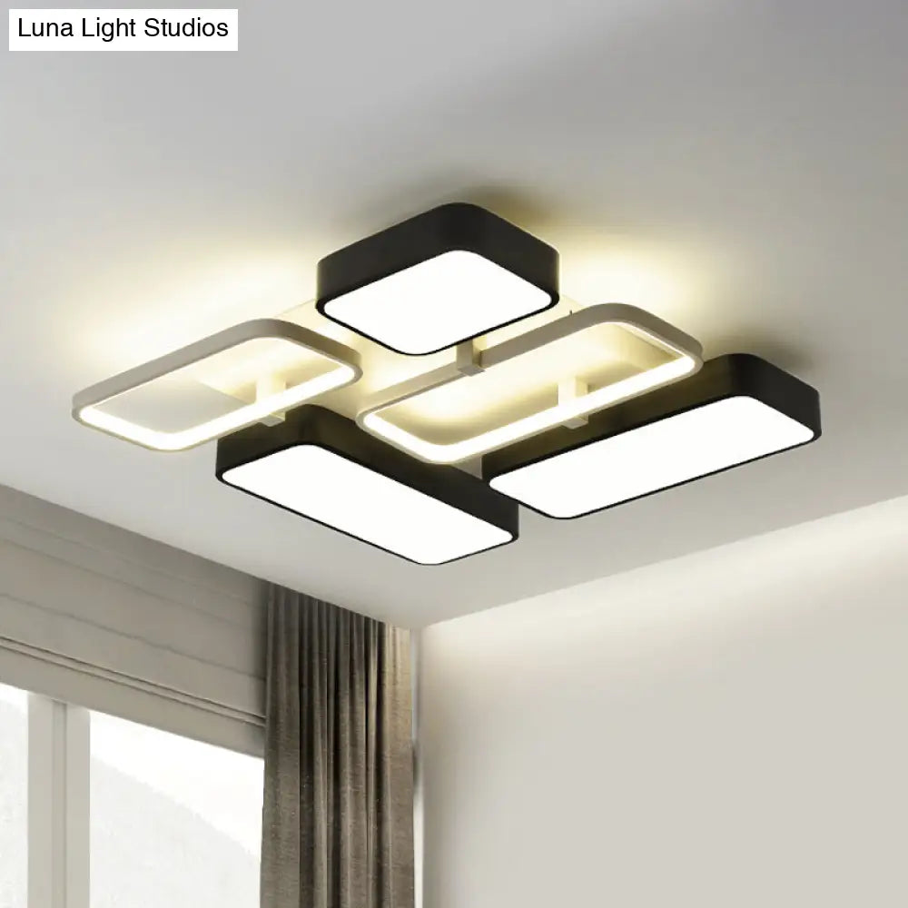 Contemporary Black Rectangular Flush Ceiling Light Led Acrylic Lighting For Living Room - 23/25.5