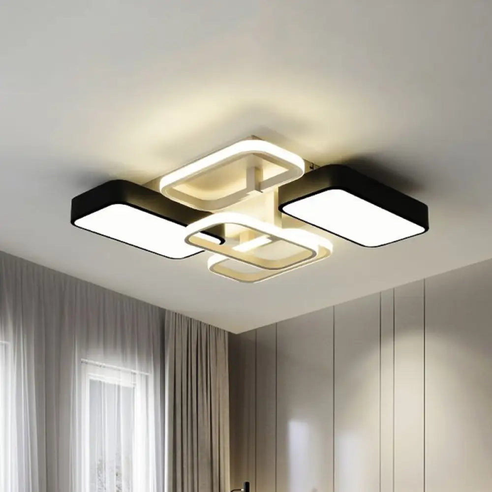 Contemporary Black Rectangular Flush Ceiling Light Led Acrylic Lighting For Living Room -