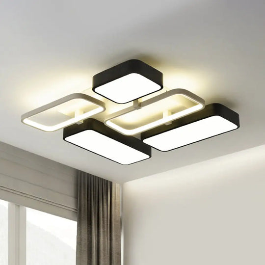 Contemporary Black Rectangular Flush Ceiling Light Led Acrylic Lighting For Living Room -