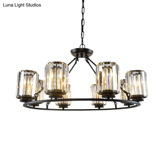 Contemporary Black Round Ceiling Chandelier With Crystal Pendant Lights - Adjustable Chain 4/6/8