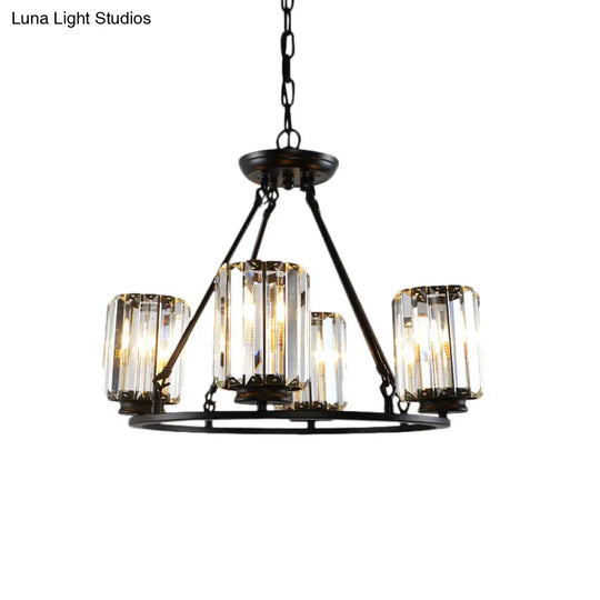 Contemporary Black Round Ceiling Chandelier With Crystal Pendant Lights - Adjustable Chain 4/6/8