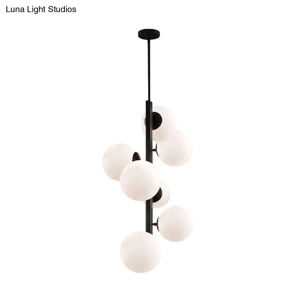 Contemporary Black Round Chandelier: Opal Glass 7 Bulb Suspension Lamp