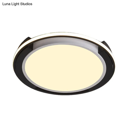 Contemporary Black Round Led Flush Mount Light Fixture - 19/22 Wide White/Warm Frosted Diffuser