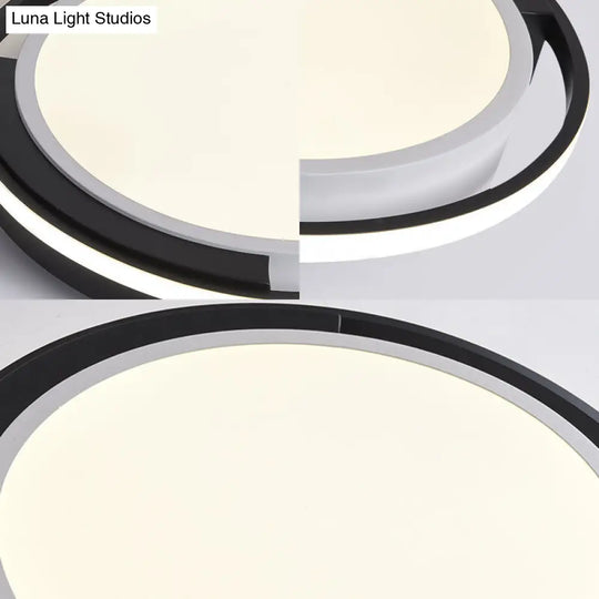 Contemporary Black Round Led Flush Mount Light Fixture - 19/22 Wide White/Warm Frosted Diffuser