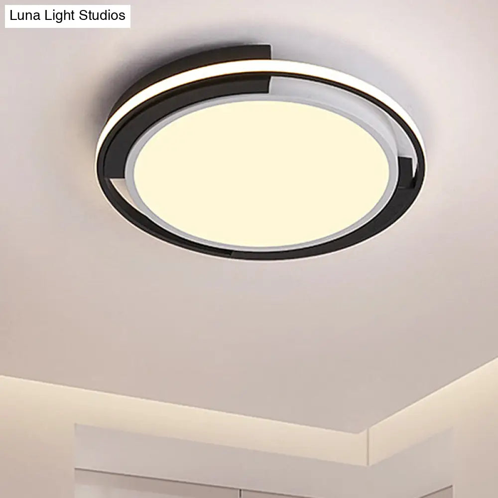 Contemporary Black Round Led Flush Mount Light Fixture - 19/22 Wide White/Warm Frosted Diffuser / 19