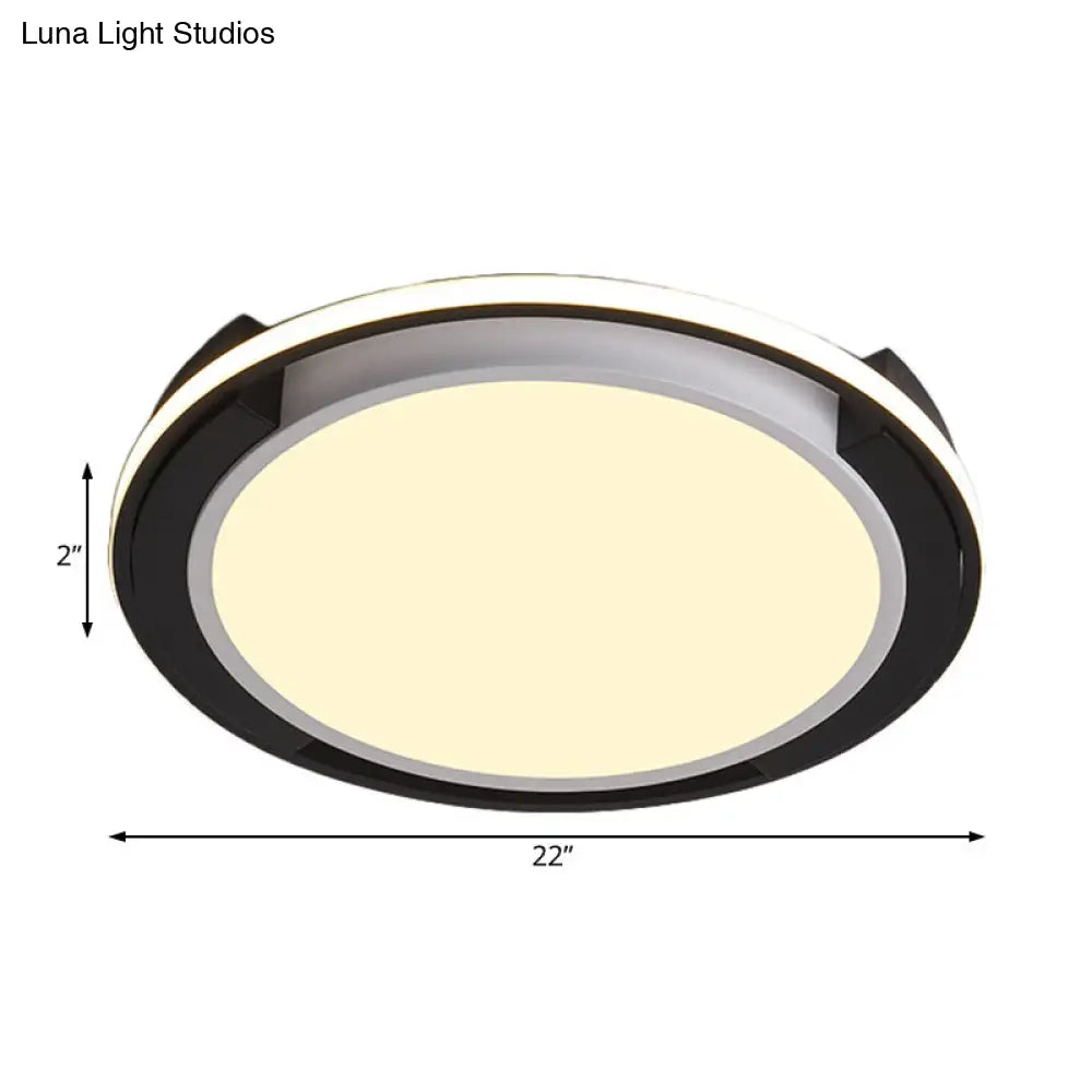 Contemporary Black Round Led Flush Mount Light Fixture - 19/22 Wide White/Warm Frosted Diffuser