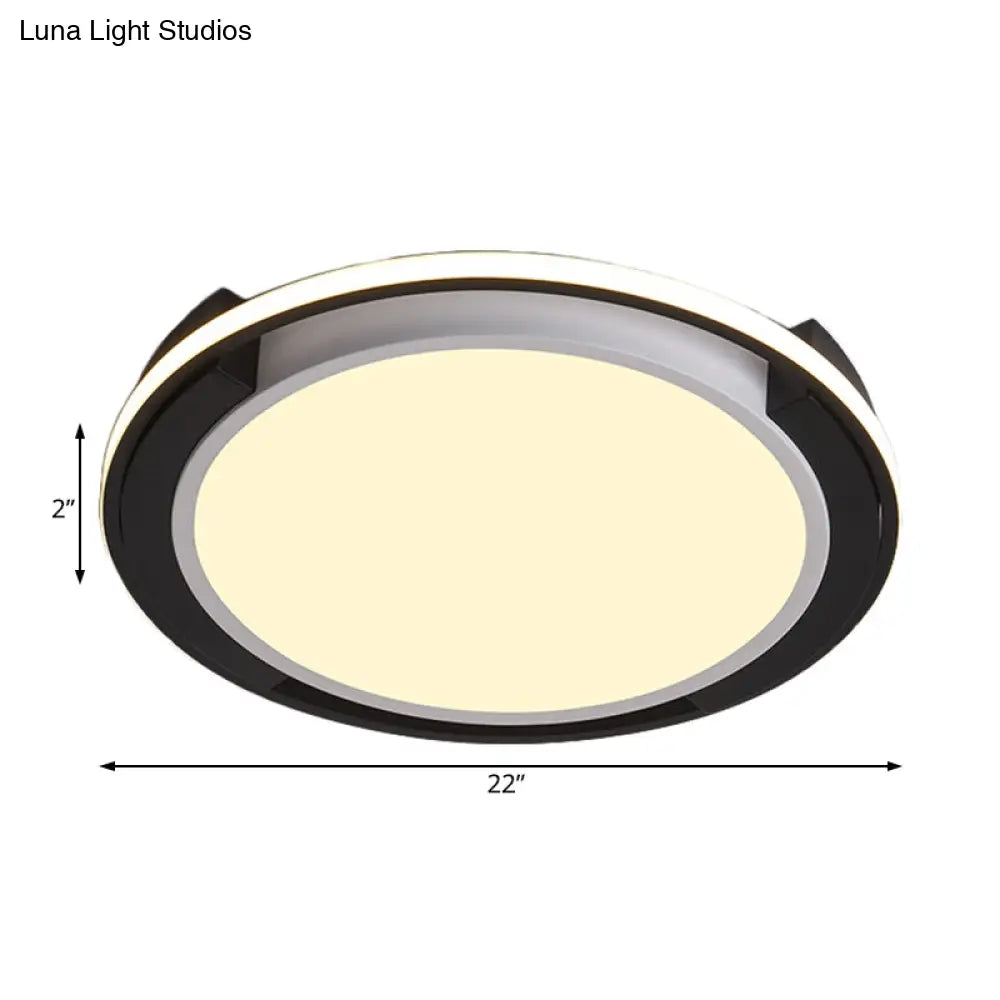 Contemporary Black Round Led Flush Mount Light Fixture - 19’/22’ Wide White/Warm Frosted Diffuser