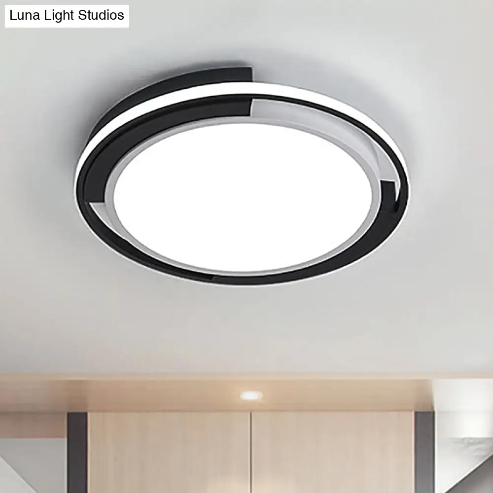 Contemporary Black Round Led Flush Mount Light Fixture - 19’/22’ Wide White/Warm Frosted Diffuser