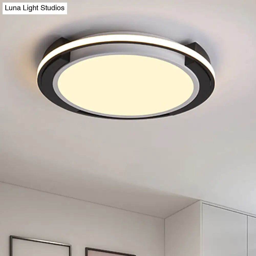 Contemporary Black Round Led Flush Mount Light Fixture - 19/22 Wide White/Warm Frosted Diffuser