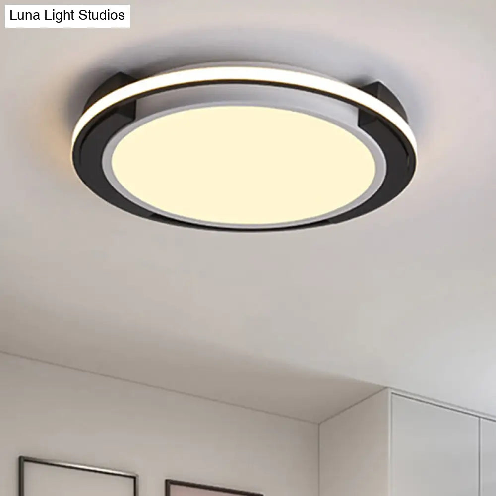Contemporary Black Round Led Flush Mount Light Fixture - 19’/22’ Wide White/Warm Frosted Diffuser