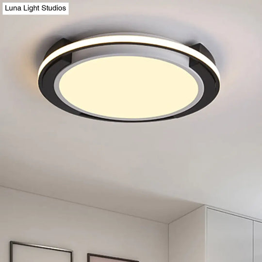 Contemporary Black Round Led Flush Mount Light Fixture - 19’/22’ Wide White/Warm Frosted Diffuser