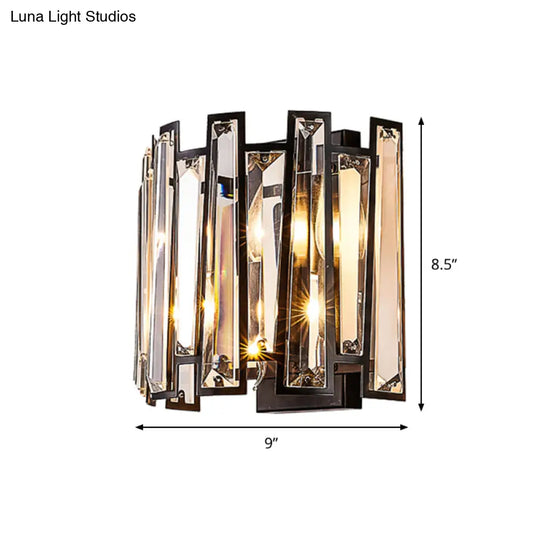 Contemporary Black Sconce With Crystal Shade - Wall Mount Lamp Dual-Head Design