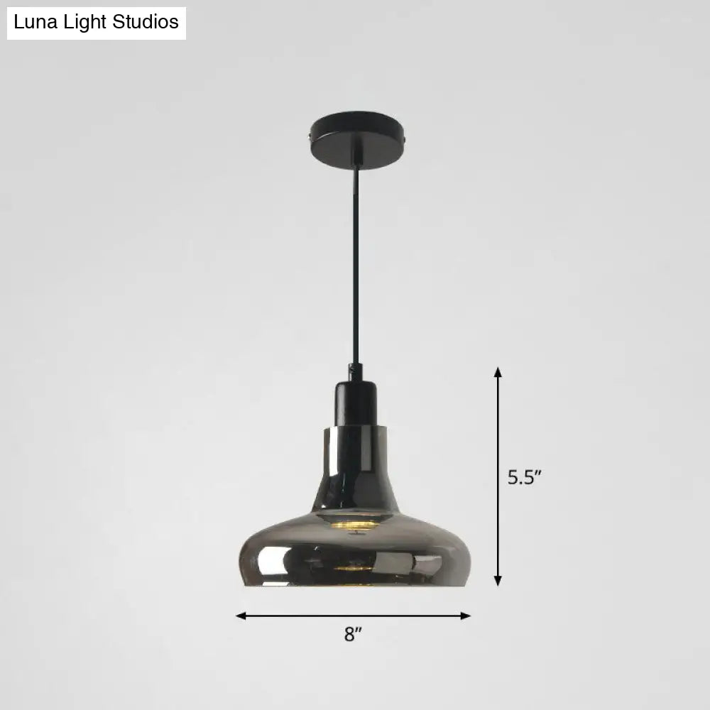 Contemporary Smoke Grey Glass Pendant Light With Pot Lid Design - Black Ceiling Lighting For Dining