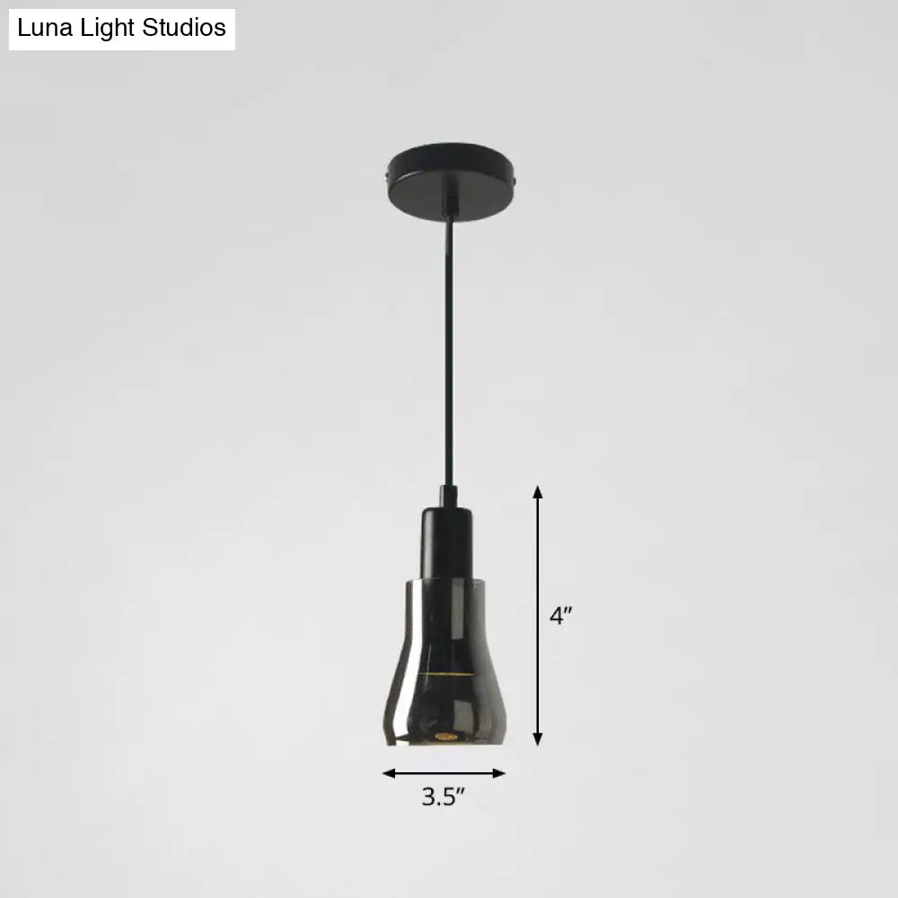 Contemporary Smoke Grey Glass Pendant Light With Pot Lid Design - Black Ceiling Lighting For Dining