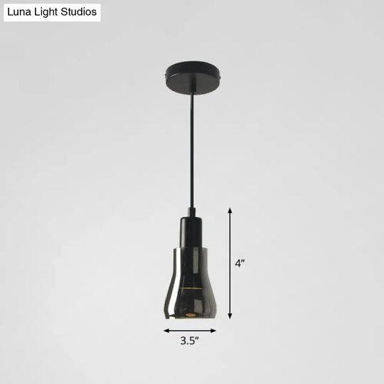 Contemporary Smoke Grey Glass Pendant Light With Pot Lid Design - Black Ceiling Lighting For Dining