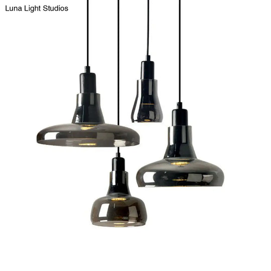 Contemporary Smoke Grey Glass Pendant Light With Pot Lid Design - Black Ceiling Lighting For Dining