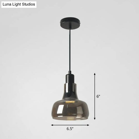 Contemporary Smoke Grey Glass Pendant Light With Pot Lid Design - Black Ceiling Lighting For Dining