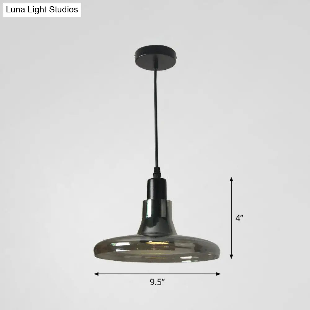 Contemporary Smoke Grey Glass Pendant Light With Pot Lid Design - Black Ceiling Lighting For Dining