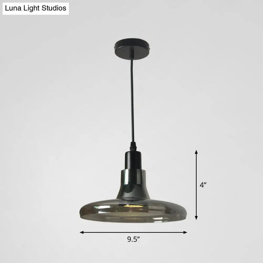 Contemporary Smoke Grey Glass Pendant Light With Pot Lid Design - Black Ceiling Lighting For Dining