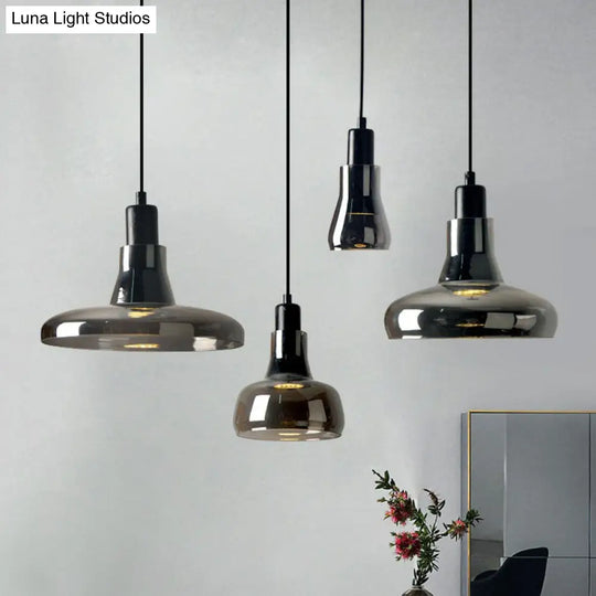 Contemporary Black Smoke Grey Glass Pot Lid Pendant Light For Dining Room Ceiling Lighting