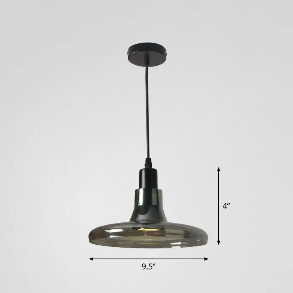 Contemporary Black Smoke Grey Glass Pot Lid Pendant Light For Dining Room Ceiling Lighting / A