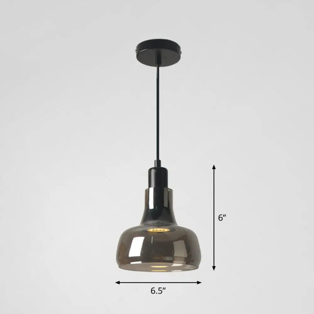 Contemporary Black Smoke Grey Glass Pot Lid Pendant Light For Dining Room Ceiling Lighting / C